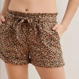 Aerie Camp Shorts Animal Print Leopard Elastic Pockets Tan Brown Women's Size M